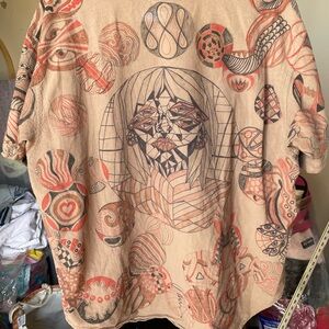 6 Eyed Girl Original Hand Sketched Ooak Graphic Cotton Button Up